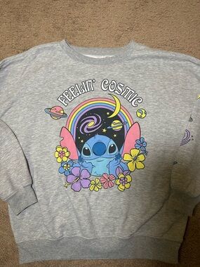 DISNEY Lilo and Stitch Graphic Fleece Sweatshirt FEELIN COSMIC Grey Women Size L